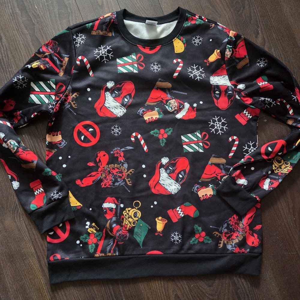 Marvel Deadpool "Ugly Christmas Sweater", Size Large, Unisex